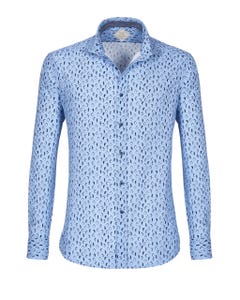 Camicia trendy luxury vintage azzurra con fantasia pinguini, extra slim francese_0