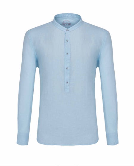 Camicia trendy azzurra in lino serafino_0