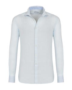 Camicia trendy in lino azzurra, slim 103rh- francese