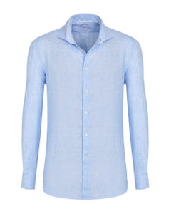Camicia trendy in lino azzurra, slim francese_0